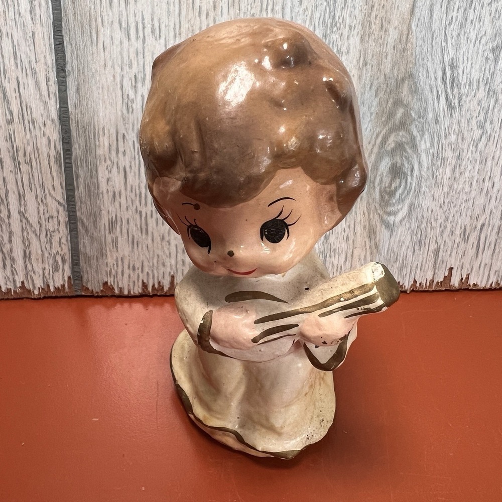 Vintage Christmas lark brand Angel with guitar figurine kitschy